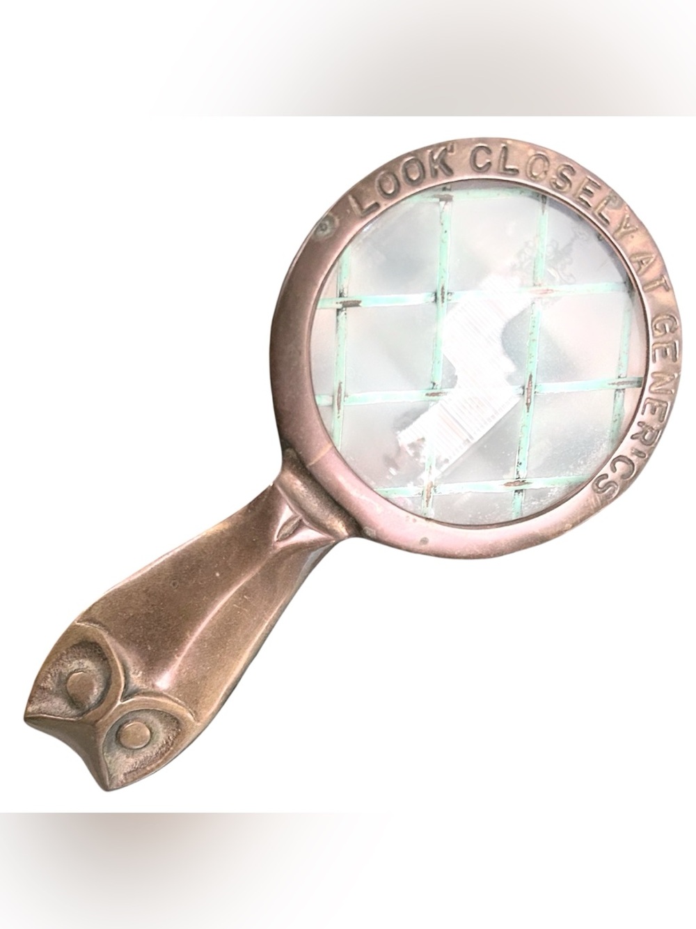 Vintage Mfllaril-Sandoz Brass Handheld Magnifying Glass Lens Owl Handle